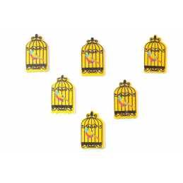 LOT 6 BOUTONS BOIS : cage oiseaux 30*18mm (02) 