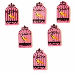 aaLOT 6 BOUTONS BOIS : cage oiseaux 30*18mm (01) 