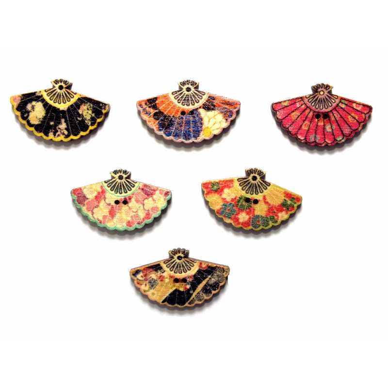 LOT 6 BOUTONS BOIS : éventail 30*18mm (01) 