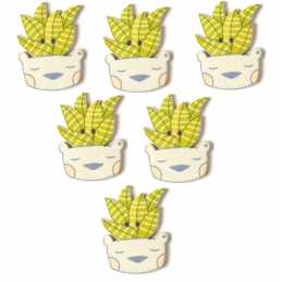 LOT 6 BOUTONS BOIS : cactus 26*19mm (01) 