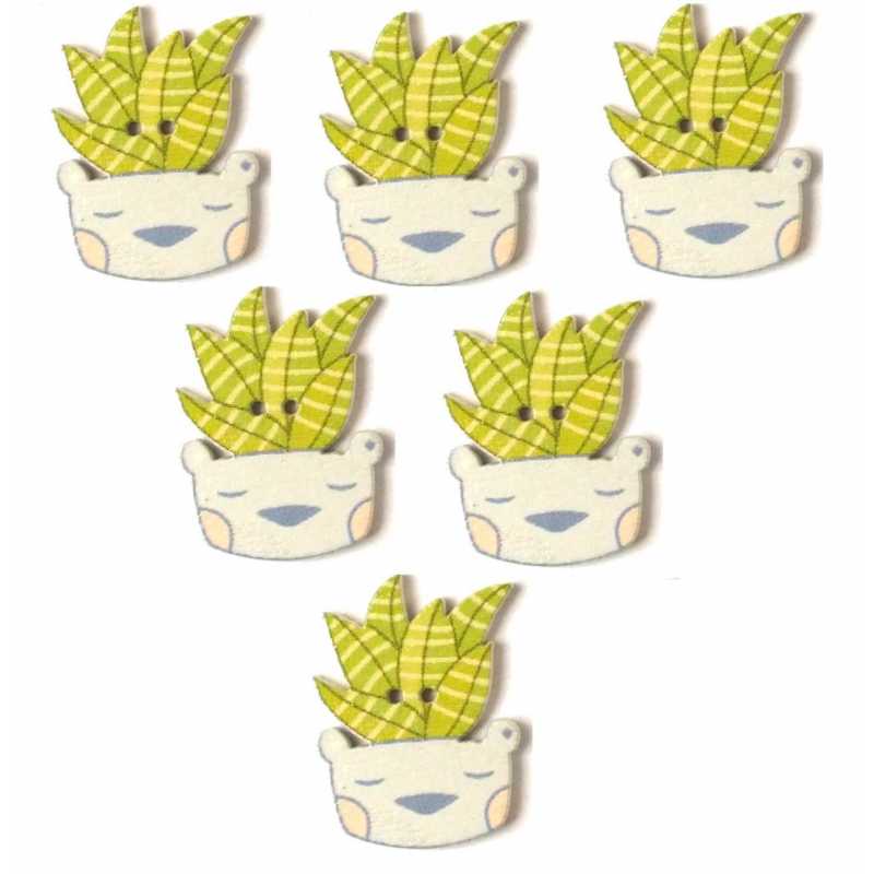 LOT 6 BOUTONS BOIS : cactus 26*19mm (01) 