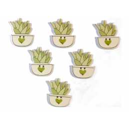 LOT 6 BOUTONS BOIS : cactus 25*18mm (02) 