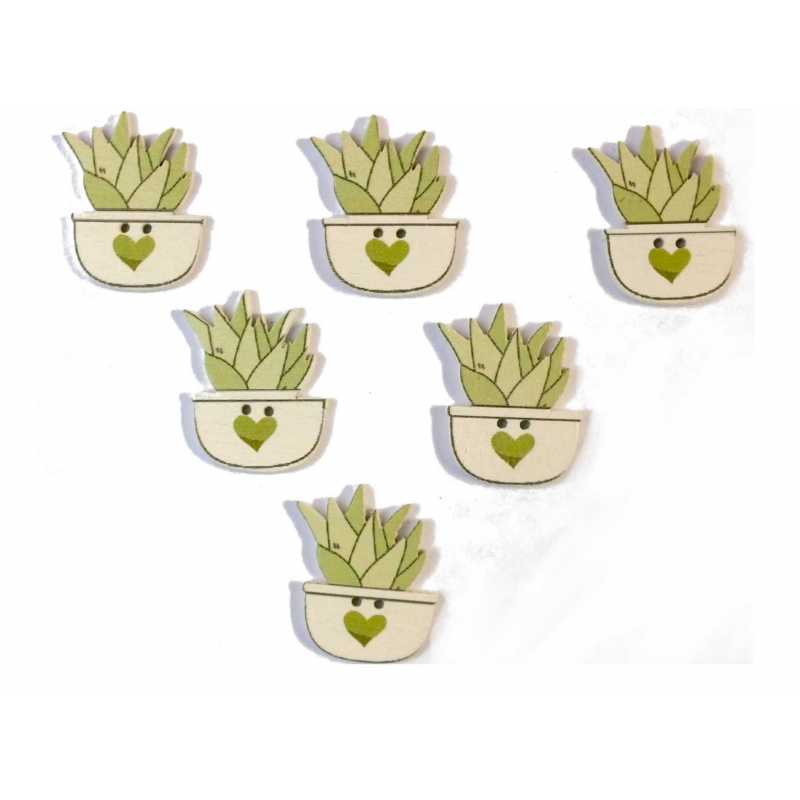 LOT 6 BOUTONS BOIS : cactus 25*18mm (02) 