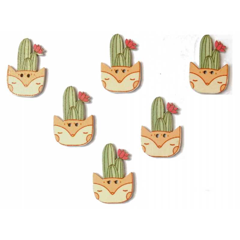 LOT 6 BOUTONS BOIS : cactus 27*17mm (03) 