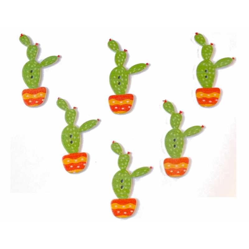 LOT 6 BOUTONS BOIS : cactus 41*22mm (04) 