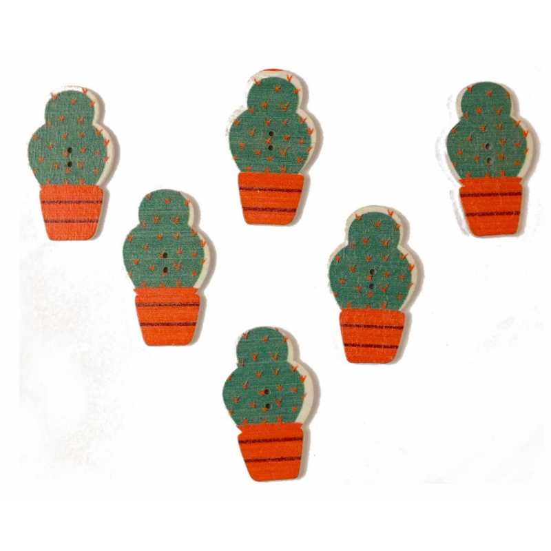 LOT 6 BOUTONS BOIS : cactus 34*20mm (07) 