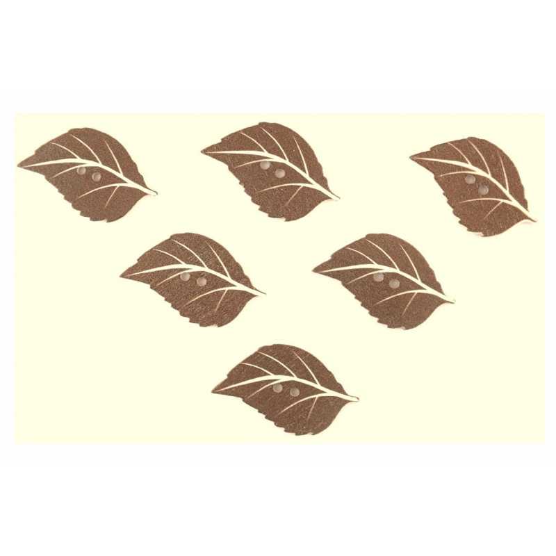 LOT 6 BOUTONS BOIS : feuille 34*21mm (02) 