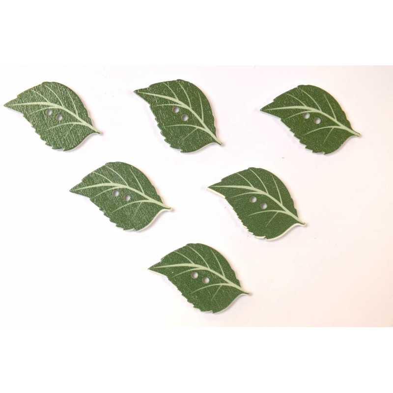 LOT 6 BOUTONS BOIS : feuille 34*21mm (03) 