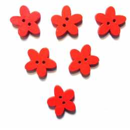 LOT 6 BOUTONS BOIS : fleur rouge 14mm (16) 