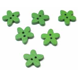 LOT 6 BOUTONS BOIS : fleur verte 14mm (17) 