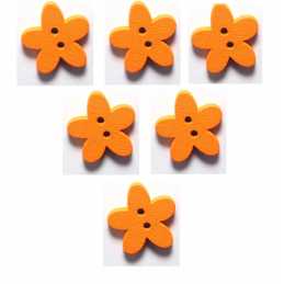 LOT 6 BOUTONS BOIS : fleur orange 14mm (14) 