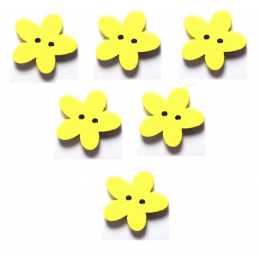 LOT 6 BOUTONS BOIS : fleur jaune 14mm (15) 