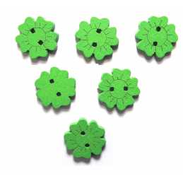 LOT 6 BOUTONS BOIS : fleur verte 15mm (13) 