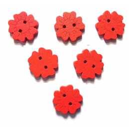 LOT 6 BOUTONS BOIS : fleur rouge 15mm (11) 