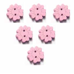 LOT 6 BOUTONS BOIS : fleur rose 15mm (12) 