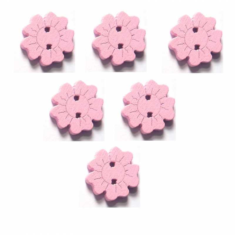 LOT 6 BOUTONS BOIS : fleur rose 15mm (12) 