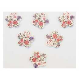 LOT 6 BOUTONS BOIS : fleur motif fleur 17mm (10) 