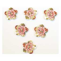 LOT 6 BOUTONS BOIS : fleur motif fleur 17mm (03) 