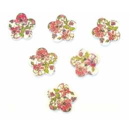 LOT 6 BOUTONS BOIS : fleur motif fleur 17mm (05) 