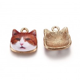 LOT 2 CHARMS/BRELOQUES  plaqué doré  : tete chat 13*12 mm (03) 