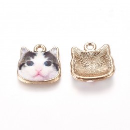 LOT 2 CHARMS/BRELOQUES  plaqué doré  : tete chat 13*12 mm (04) 