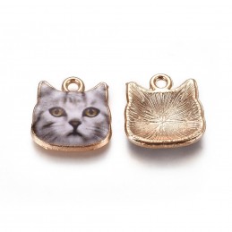 LOT 2 CHARMS/BRELOQUES  plaqué doré  : tete chat 13*12 mm (05) 