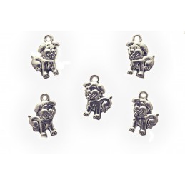 LOT 5 BRELOQUES/CHARMS METAL ARGENTES : petit chien 16*11mm 