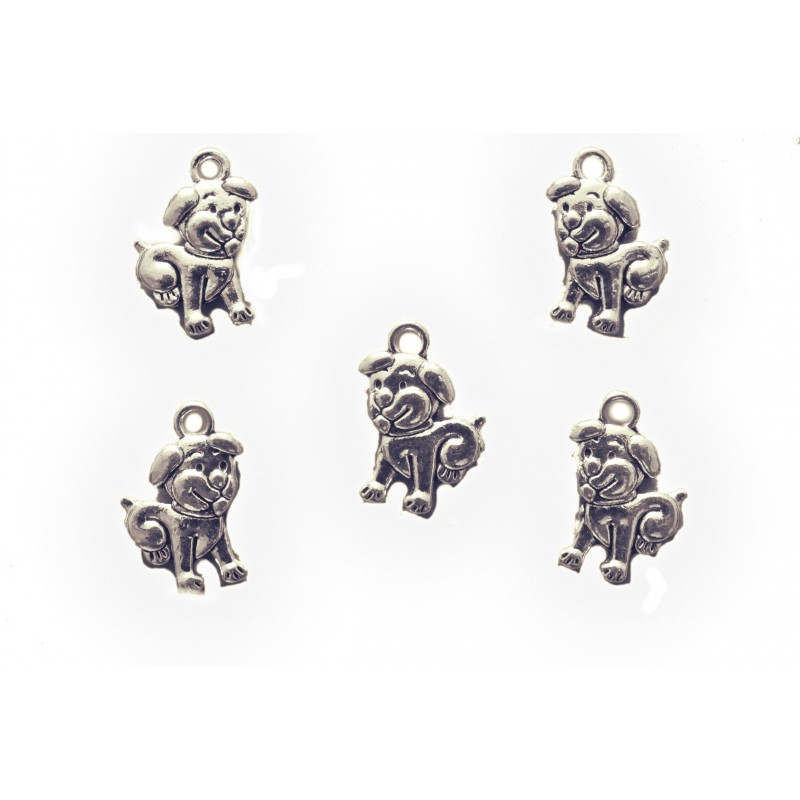 LOT 5 BRELOQUES/CHARMS METAL ARGENTES : petit chien 16*11mm 