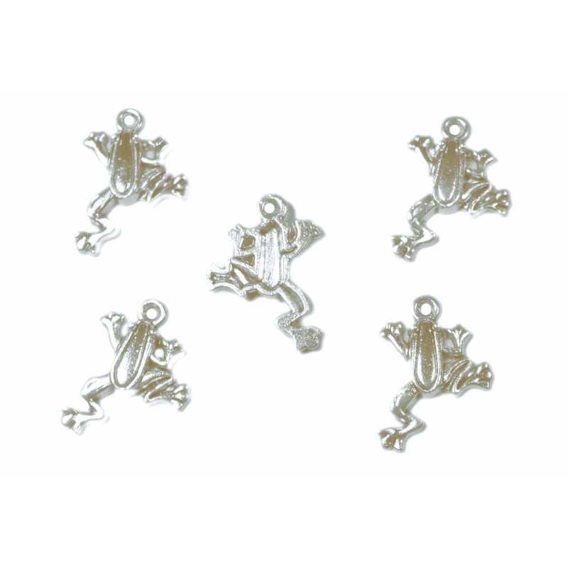 LOT 5 CHARMS/BRELOQUES  plaqué argent : grenouille 24*20mm (02) 