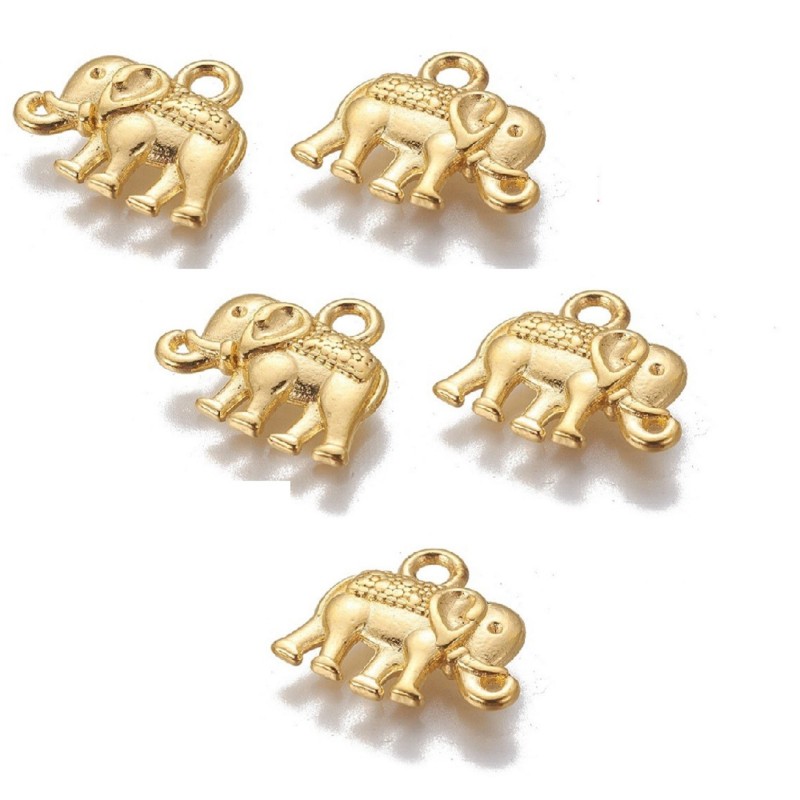 LOT 5 CHARMS/BRELOQUES  plaqué doré  : éléphant 13*12 mm (01) 