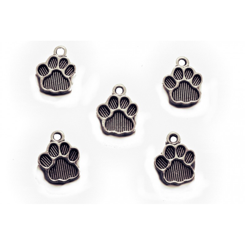 LOT 5 CHARMS/BRELOQUES plaqué argent : patte de chien 15*12mm (01) 