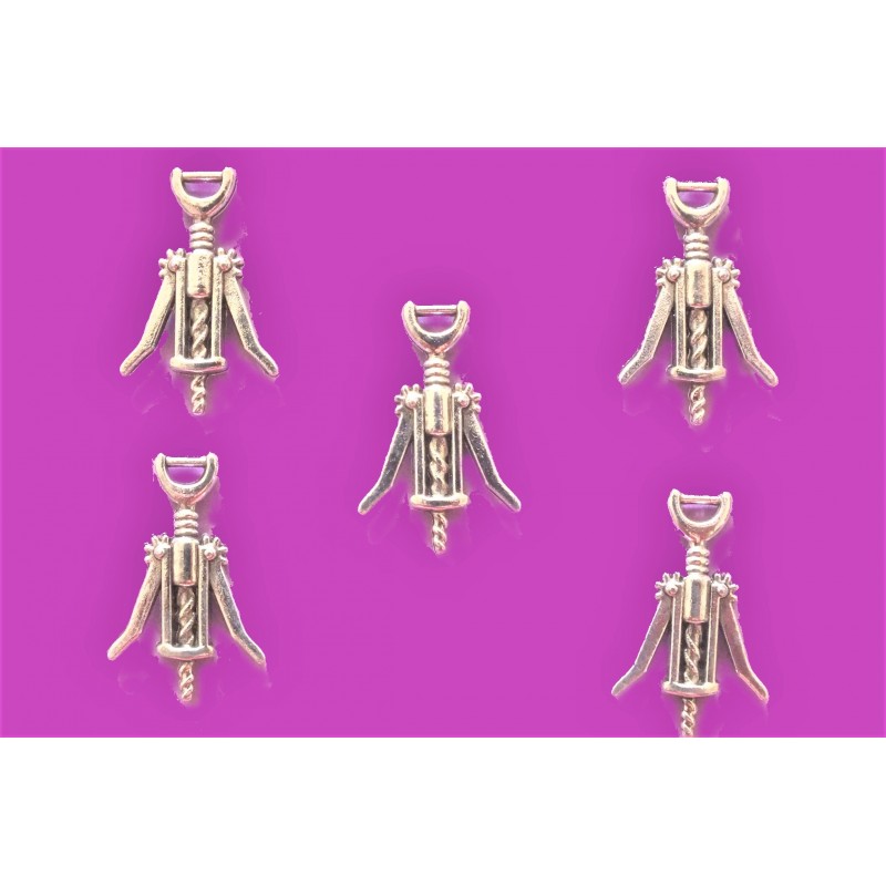 LOT 5 CHARMS/BRELOQUES METAL ARGENTES : tire bouchon 26*16mm (02) 