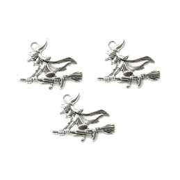 LOT 3 CHARMS/BRELOQUES  plaqué argent : sorcière 37*29mm (02) 