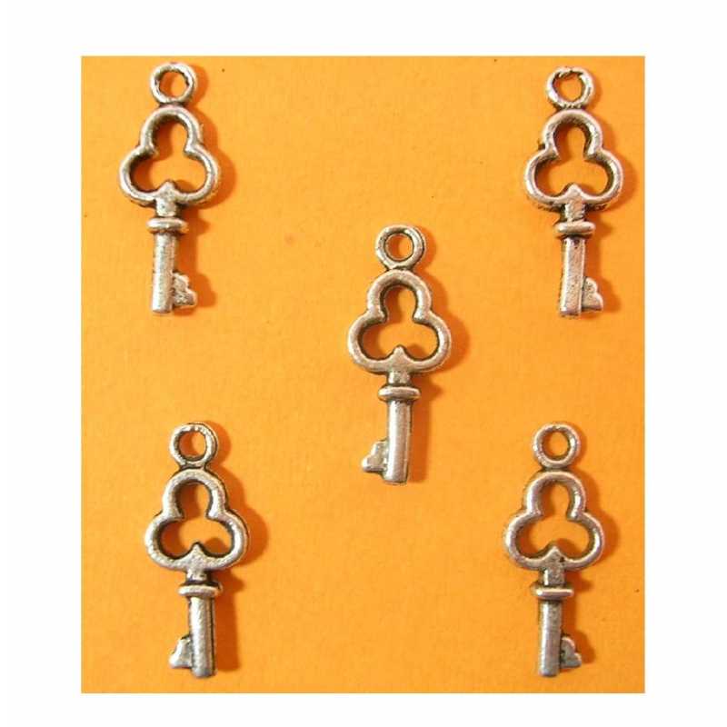 LOT 10 CHARMS/BRELOQUES  plaqué argent : clef 13*6mm (01) 