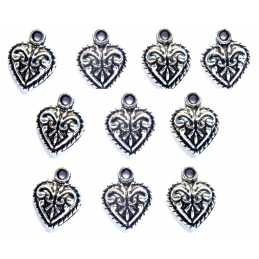 LOT 10 CHARMS/BRELOQUES  plaqué argent : coeur 11*11mm (05) 