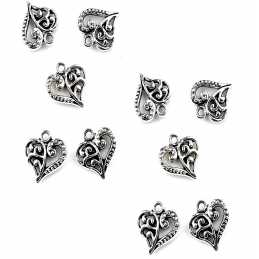 LOT 10 CHARMS/BRELOQUES  plaqué argent : coeur 14*11mm (04) 