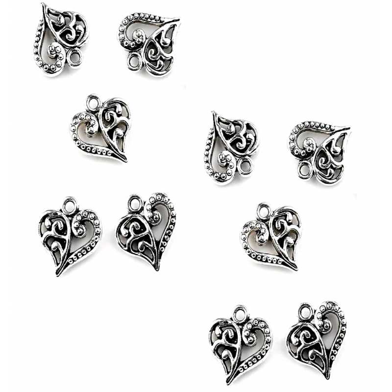 LOT 10 CHARMS/BRELOQUES  plaqué argent : coeur 14*11mm (04) 