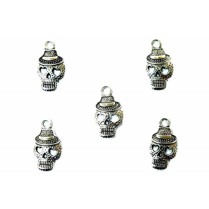 LOT 5 CHARMS/BRELOQUES  plaqué argent : crane 21*11mm (01) 