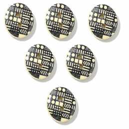 LOT 6 BOUTONS BOIS : rond motif fantaisie 15mm (39) 