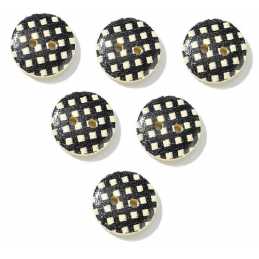 LOT 6 BOUTONS BOIS : rond motif fantaisie 15mm (35) 