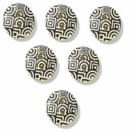 LOT 6 BOUTONS BOIS : rond motif fantaisie 15mm (38) 