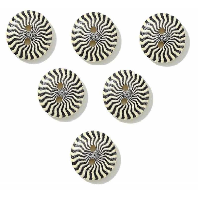 aaLOT 6 BOUTONS BOIS : rond motif fantaisie 15mm (36) 