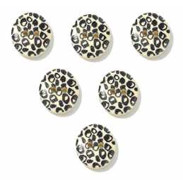 LOT 6 BOUTONS BOIS : rond motif fantaisie 15mm (32) 