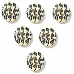 LOT 6 BOUTONS BOIS : rond motif fantaisie 15mm (37) 