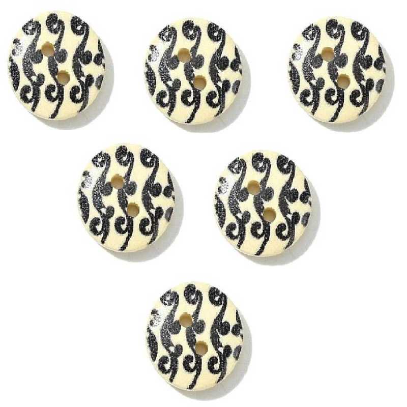 LOT 6 BOUTONS BOIS : rond motif fantaisie 15mm (37) 