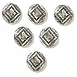 LOT 6 BOUTONS BOIS : rond motif fantaisie 15mm (34) 