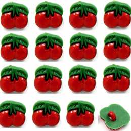 LOT 20 BOUTONS ACRYLIQUES : cerise rouge/verte 17*15mm (01) 