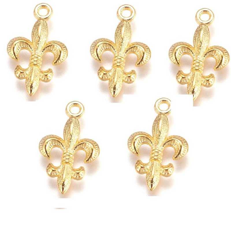 LOT 5 CHARMS/BRELOQUES  plaqué doré fleur de lys 23*14mm (01) 