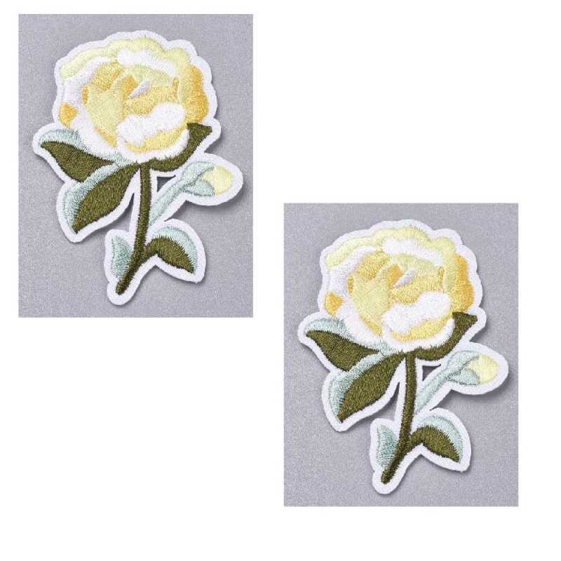 LOT 2 APPLIQUES THERMOCOLLANT : fleur jaune/blanche 6*5cm (01) 