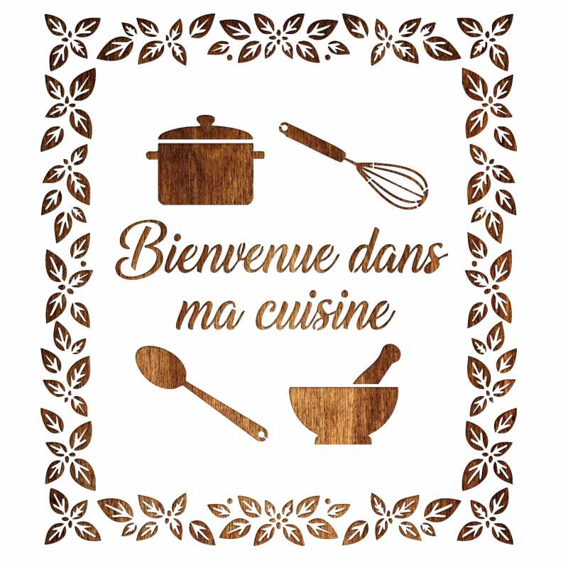 POCHOIR PLASTIQUE MYLAR 28 x 28 cm  Bienvenue dans ma cuisine 